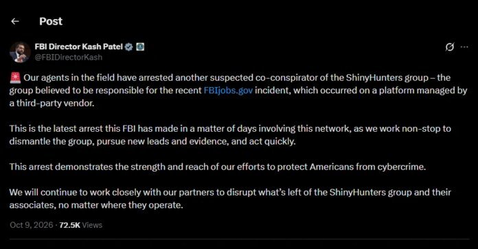 FBI Arrests Suspect Linked to ShinyHunters Jobs Portal Hack